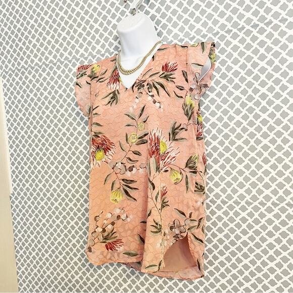 LOFT Pink Floral Flutter Sleeve Blouse - XS - Picture 5 of 12